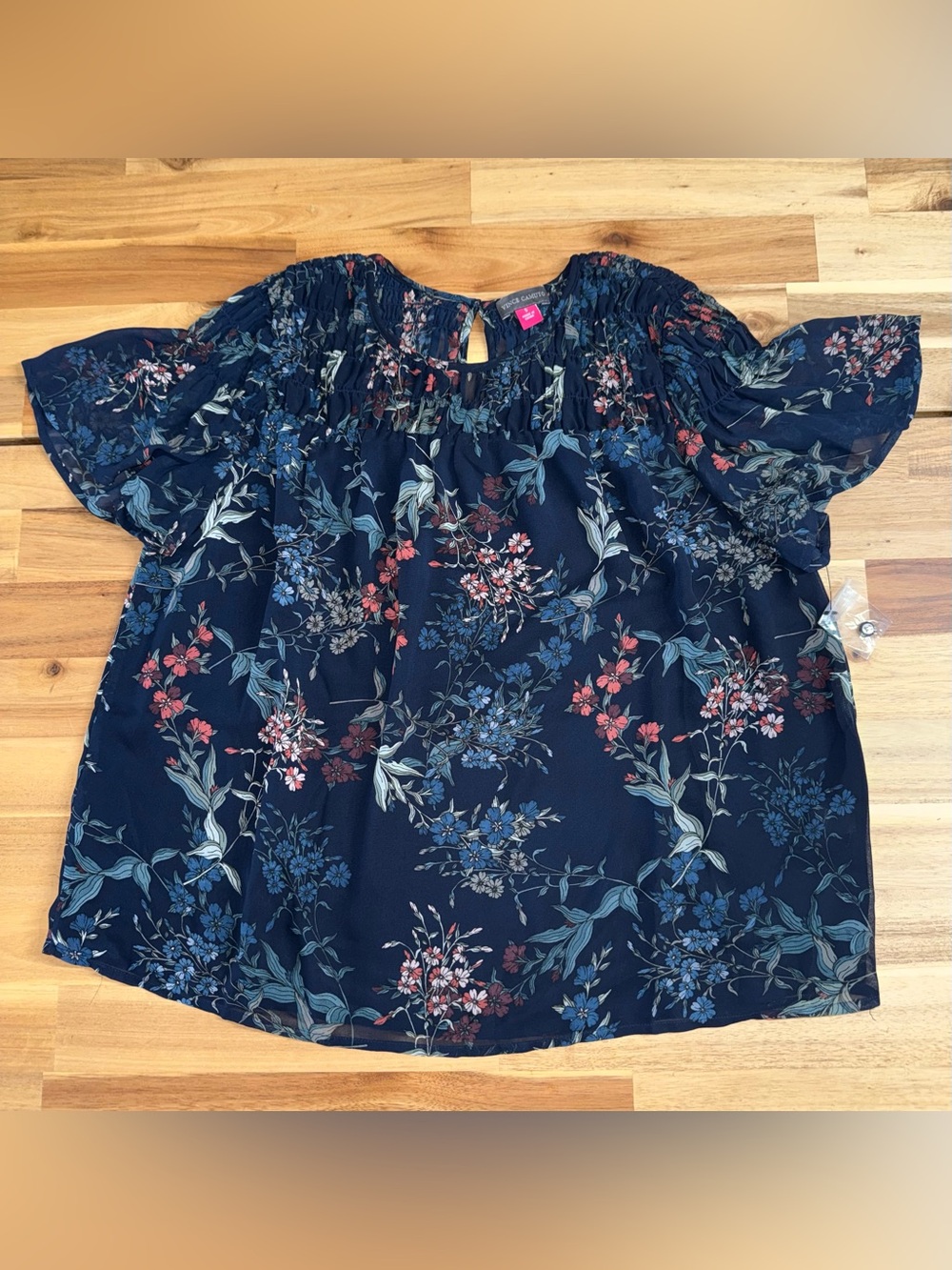 Vince Camuto Smocked Chiffon Flutter Sleeve Blouse S